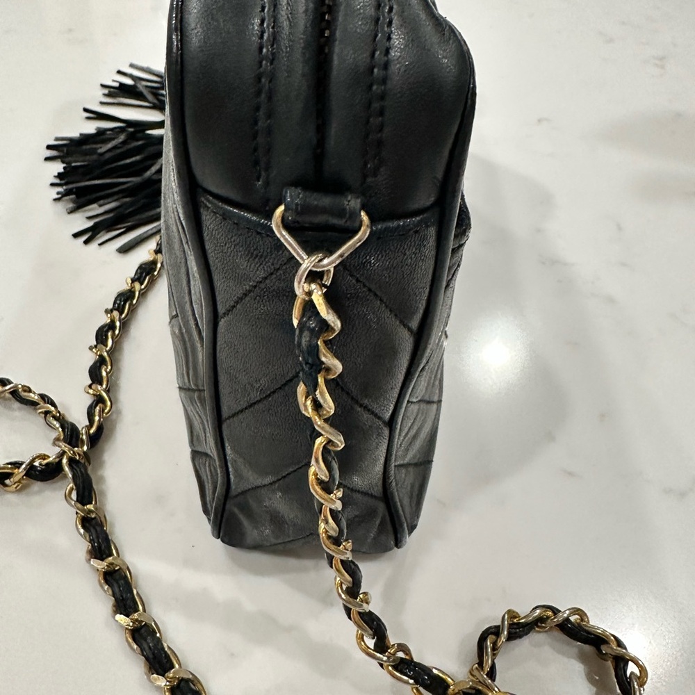 Chanel Black Chevron Leather Camera Bag - Picture 6 of 13